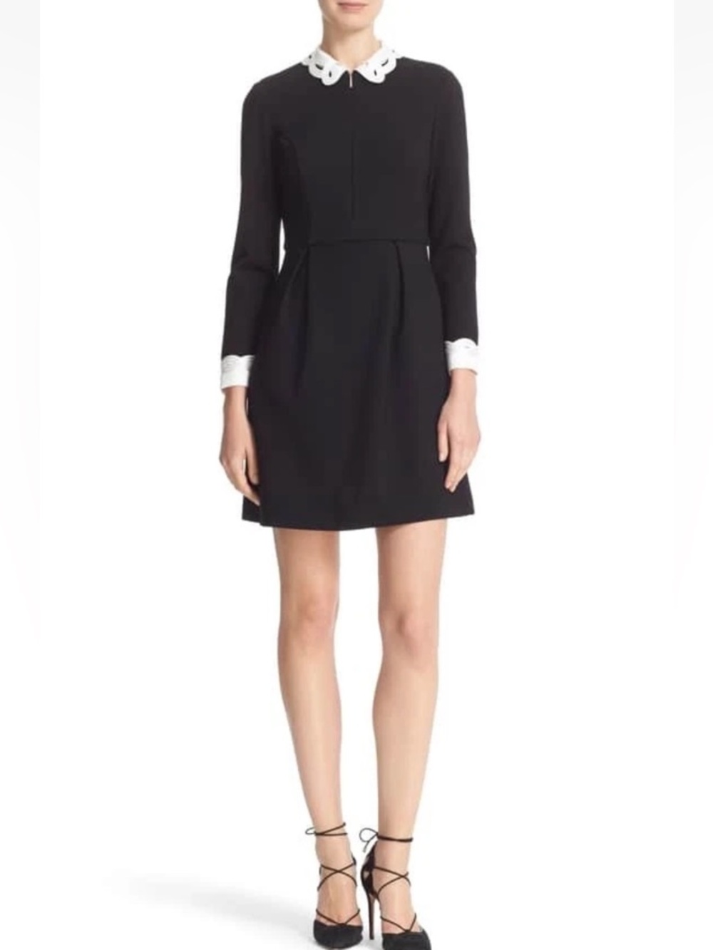 Ted baker shealah knit ponte embroidered collar/ cuffs fit and flare dress Sz 1